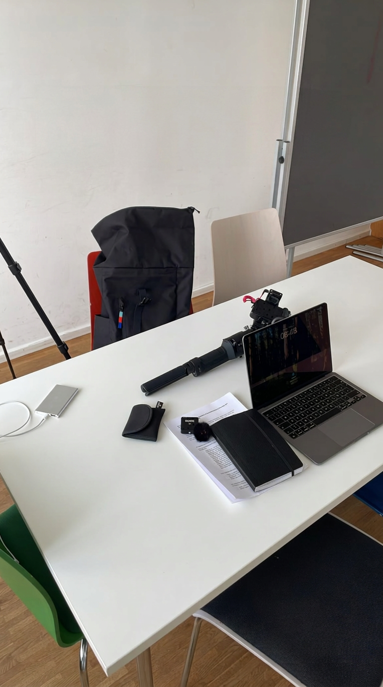 Set an der Karlshochschule mit Laptop und Kamera